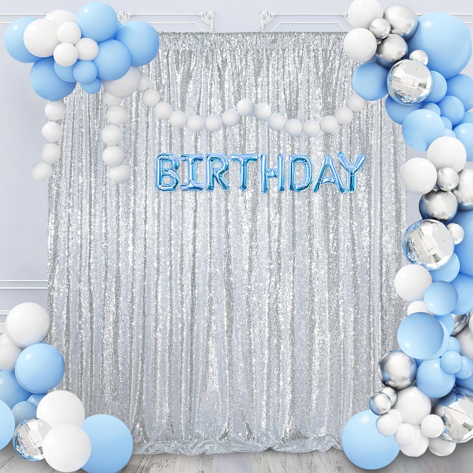 7ft x 7ft Silver Sequin Backdrop Curtain Glitter Photo Booth Backdrop for Wed…