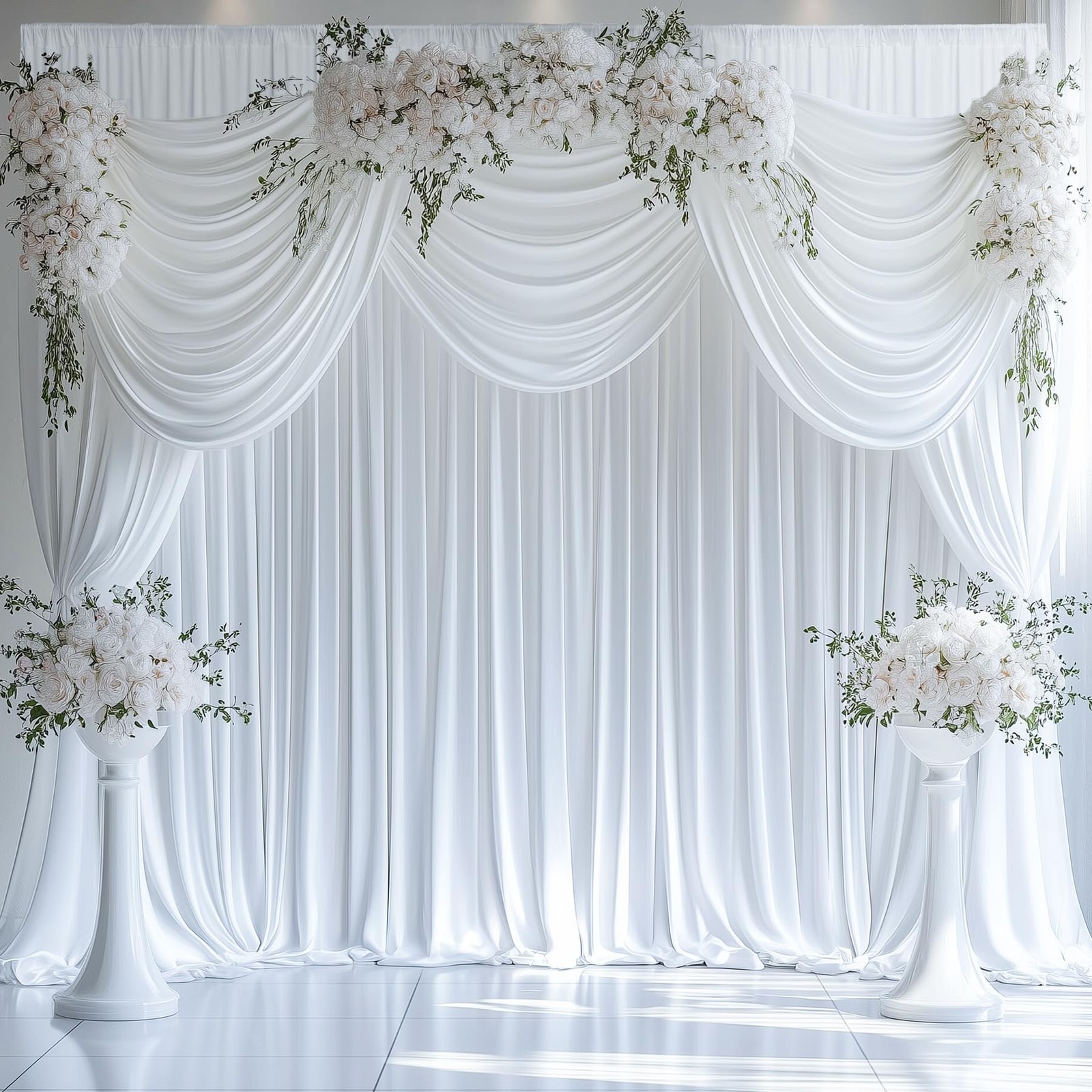 2 Panels 15ft H x 5ft W White Backdrop Curtains, Wrinkle Free, Wedding Decor