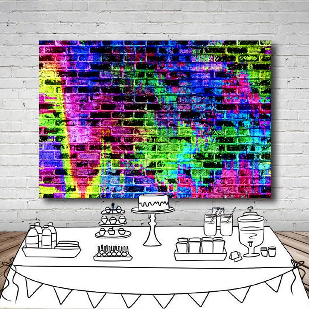10×8 FT Colorful Brick Wall Backdrop 80s 90s Music Graffiti Brick Wall Themed…