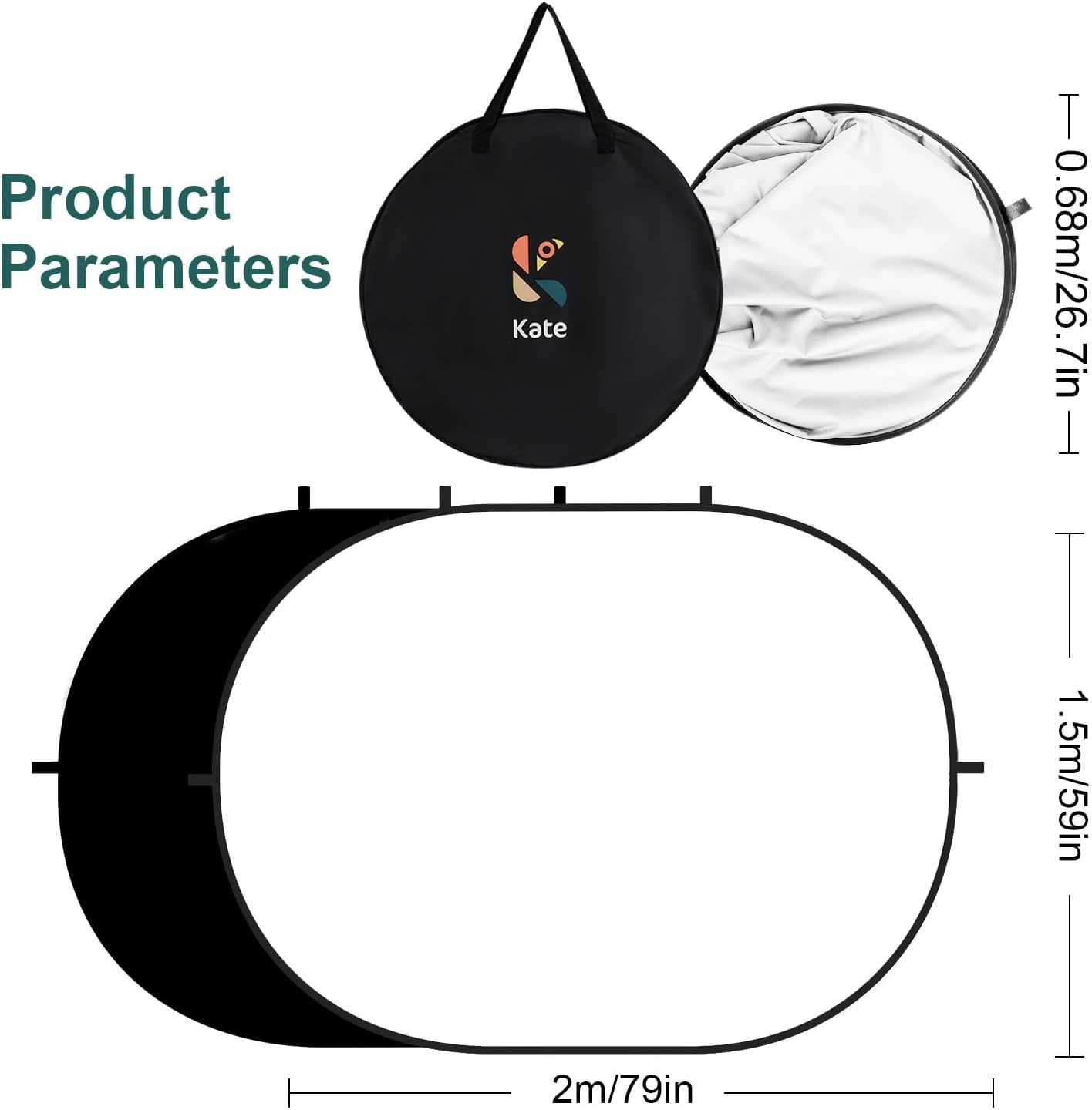 5×6.5ft(1.5x2m Collapsible Backdrop White Black Twist Flex Folding Pop up