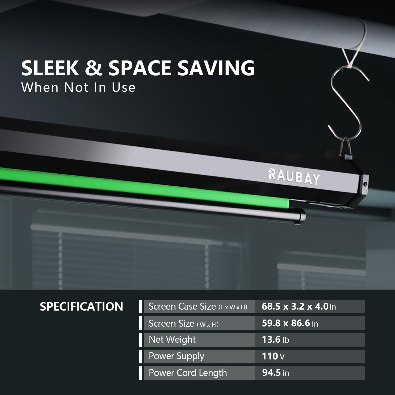 RAUBAY Motorized Pull Down Green Screen – Standard(59.8 x 86.6in),