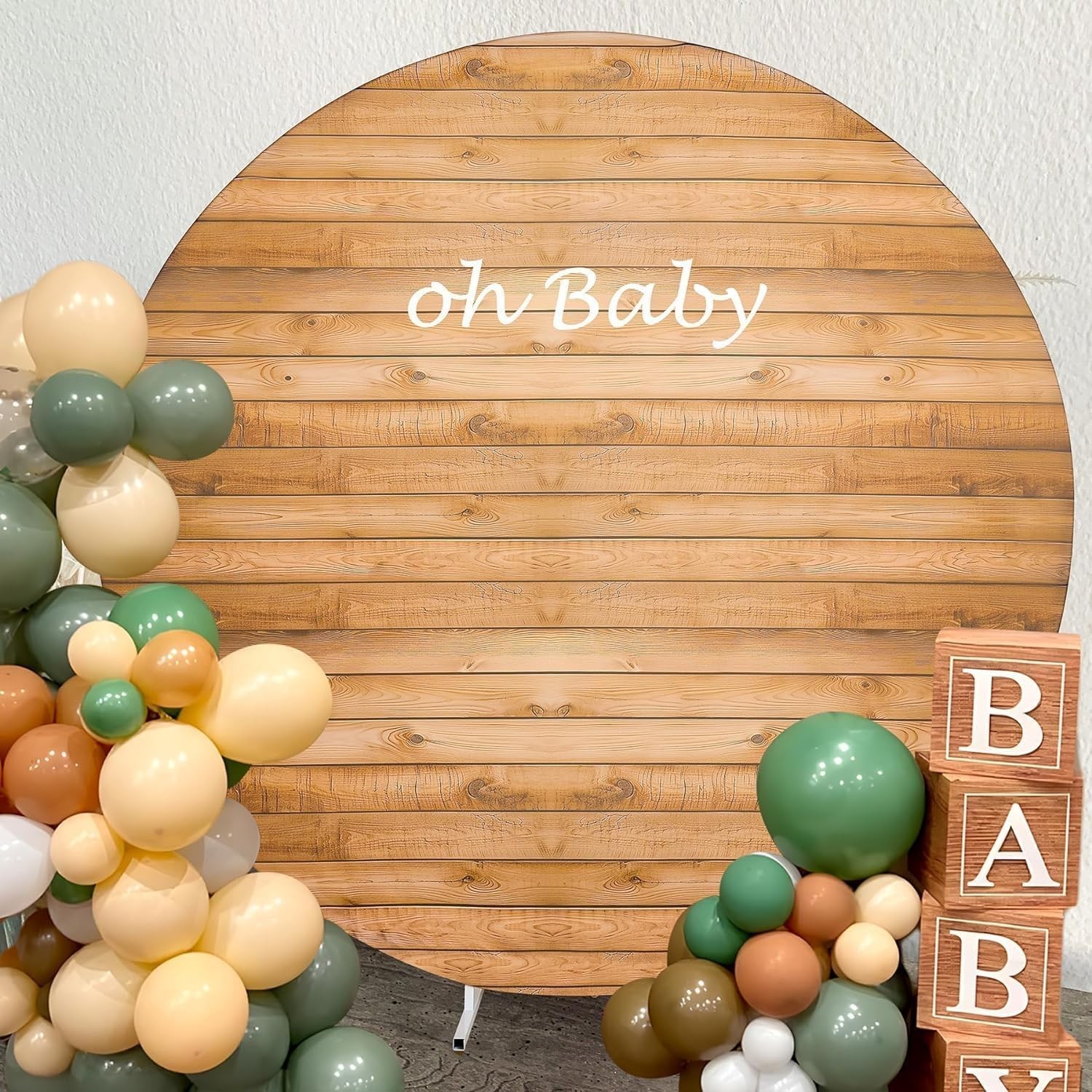 Wood Grain Round Arch Backdrop Cover 7.2ft Wrinkle Free Wedding Party Decor