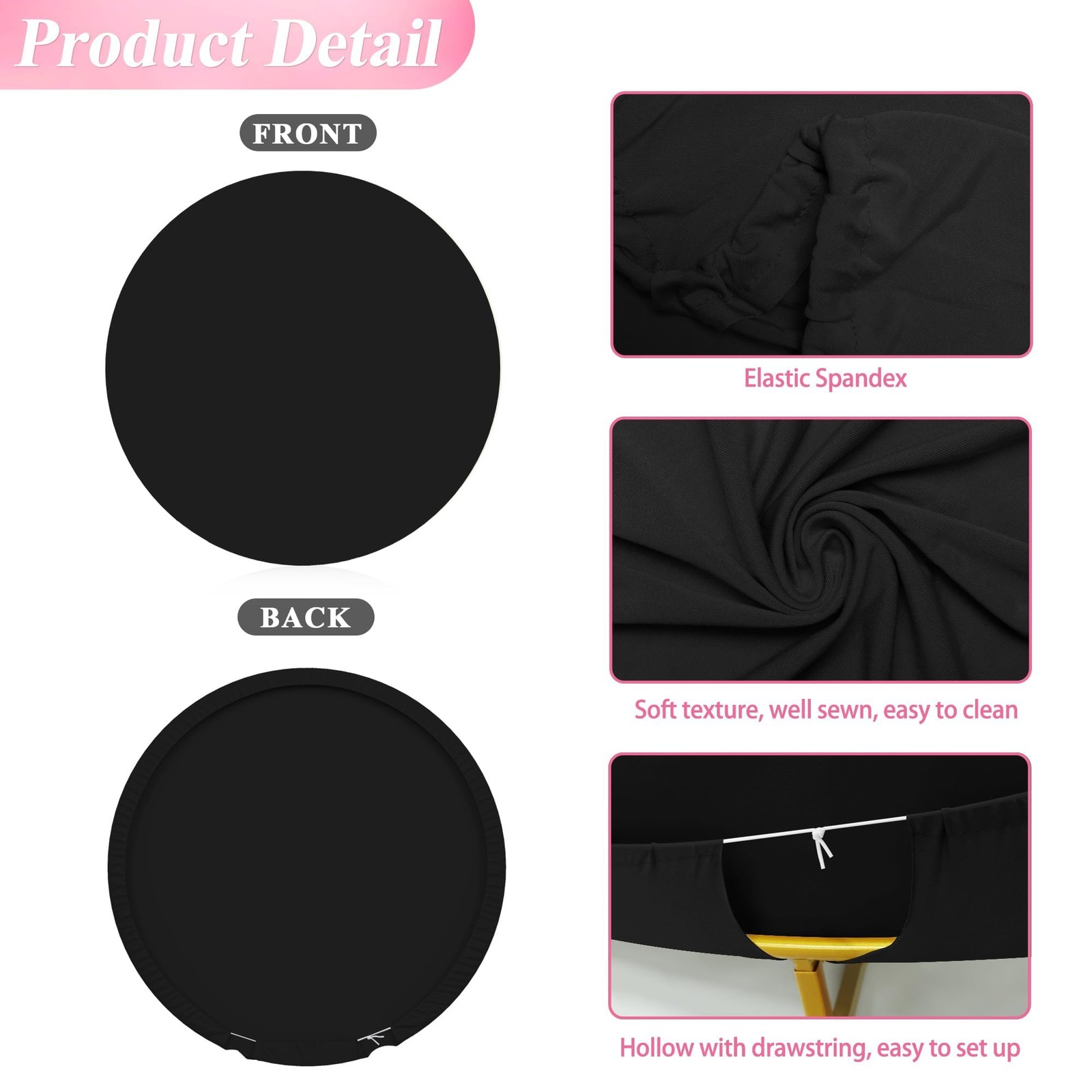 7.2FT Round Backdrop Cover Black Round Arch Covers with Buckles Polyster Circ…