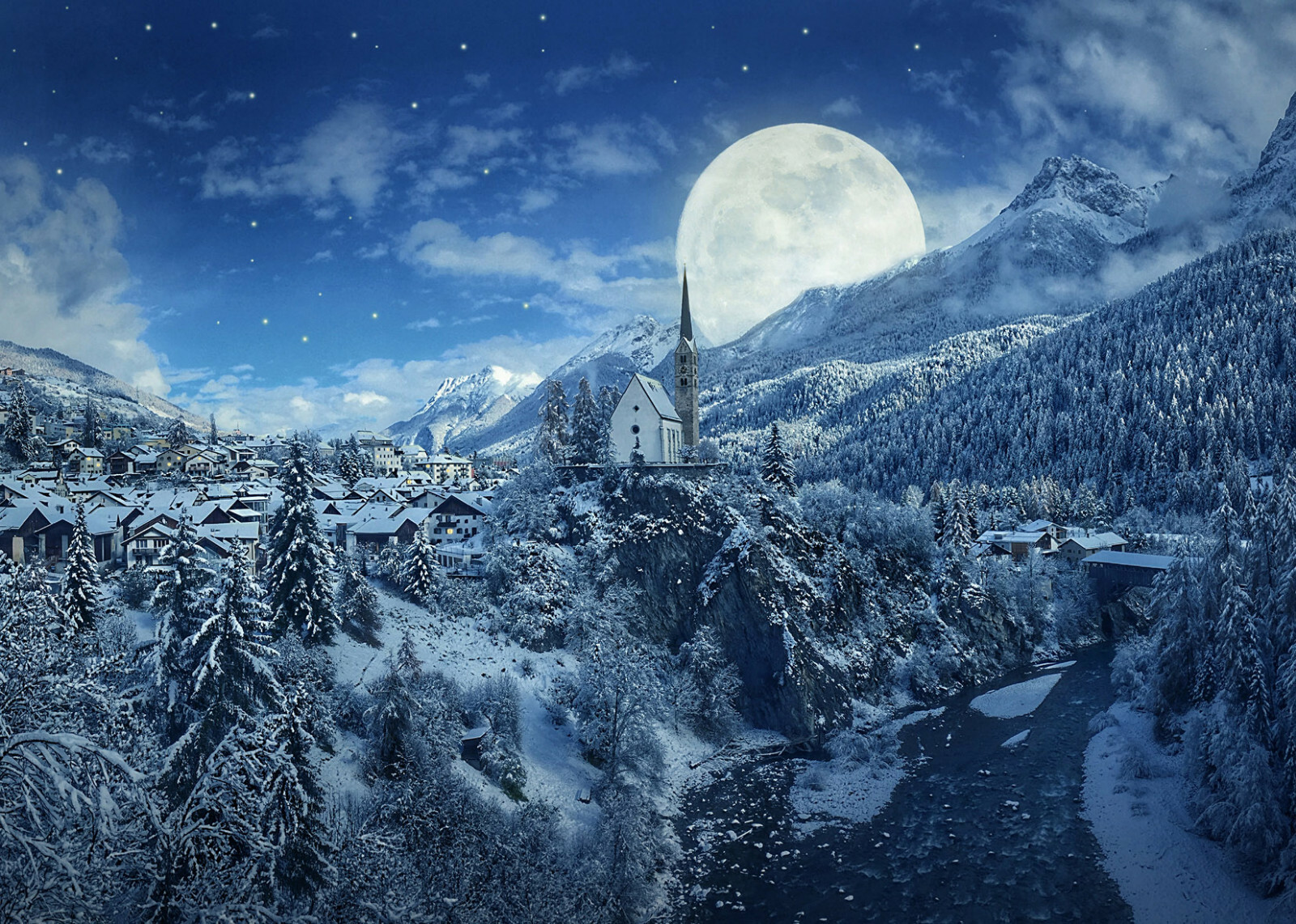 10x8ft Winter Snow Mountain Fir Trees Village Photo Background Vinyl Backdrop LB