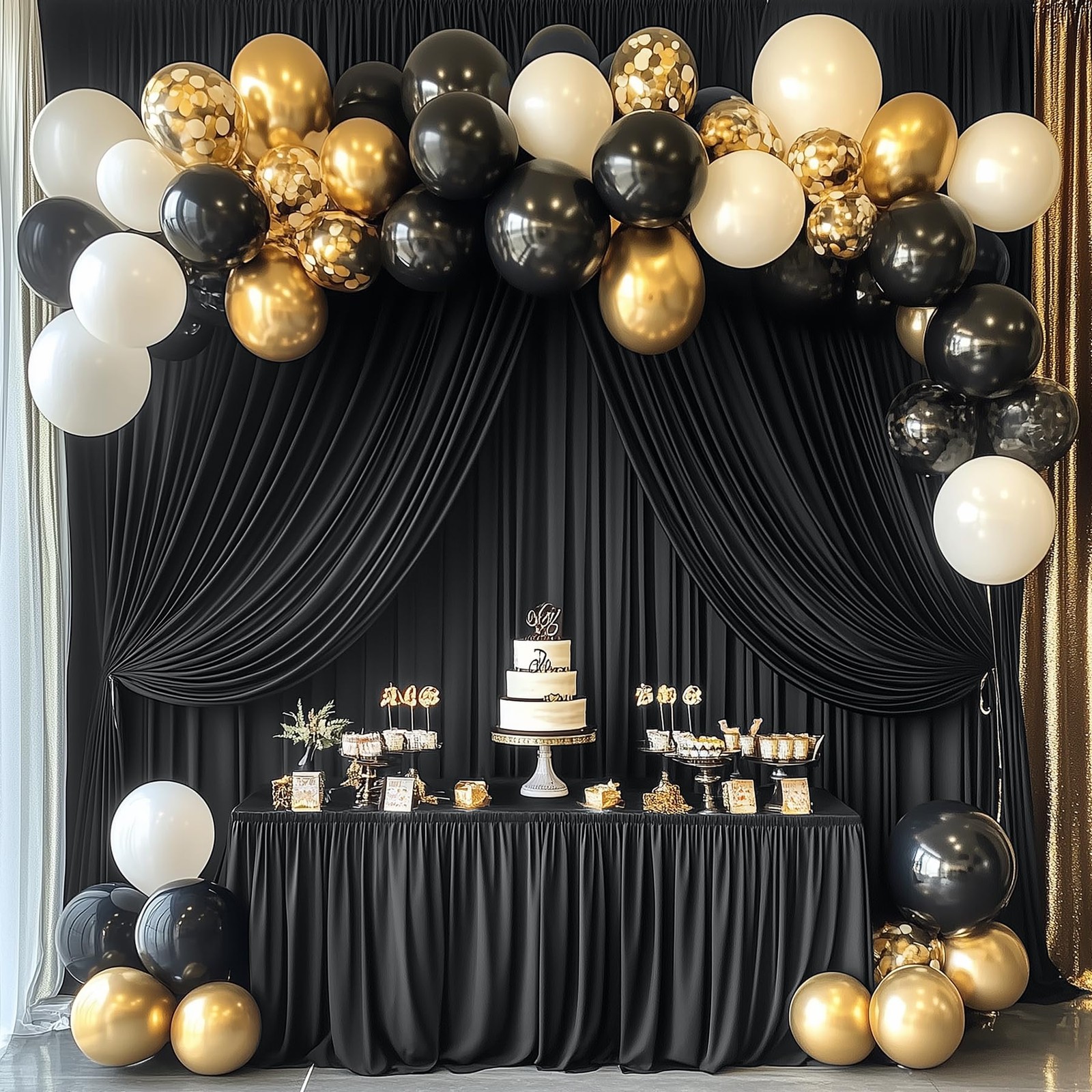 10x14ft Black Wrinkle Free Polyester Backdrop Curtain 2 Panels Drapes