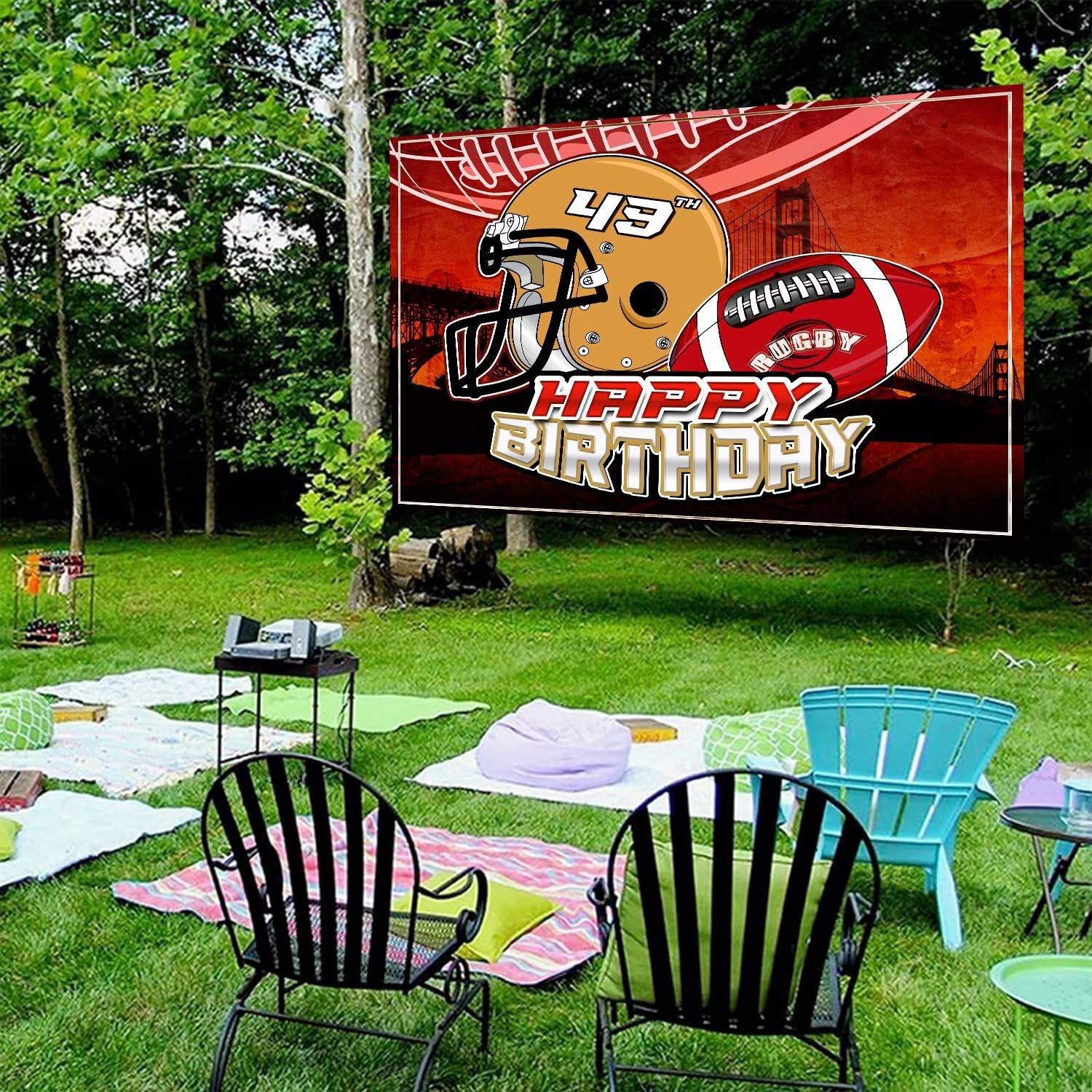 49″ Football Birthday Backdrop – Rugby Team, Golden Gate Bridge, 7x5ft Party Ban