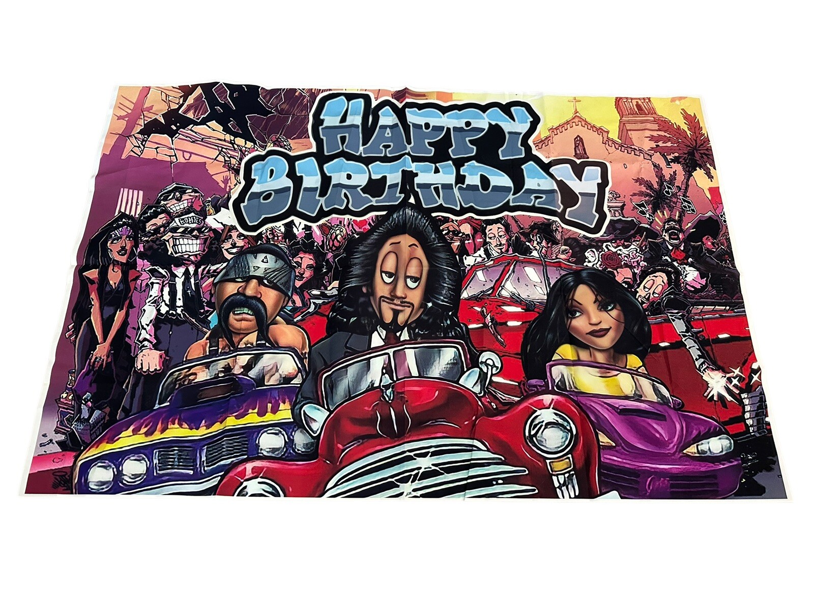 Homies Happy Birthday Backdrop, Cholo Themed One Size, Multicolor