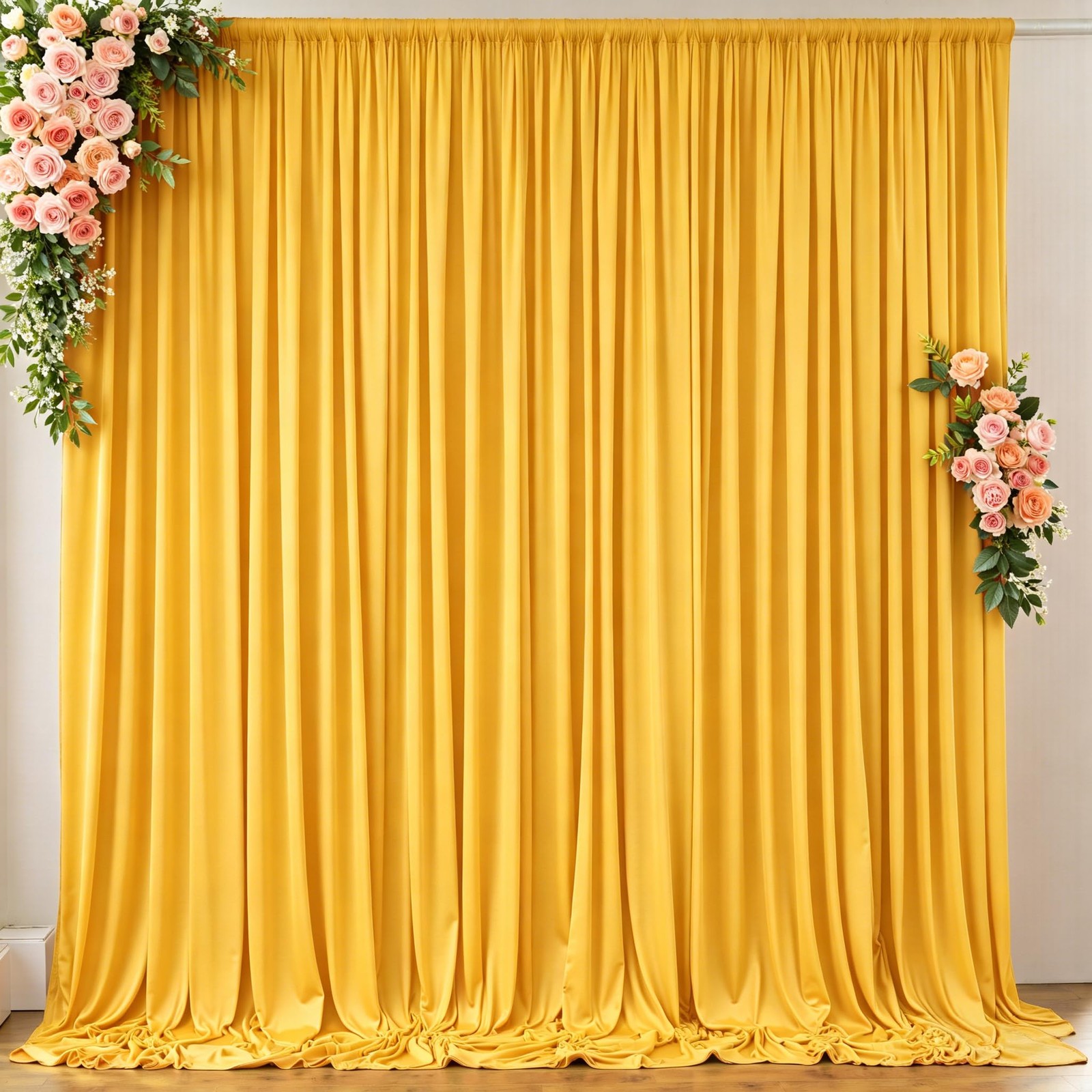 10x10ft Yellow Wrinkle Free Polyester Backdrop Curtain 2 Panels 5x10ft