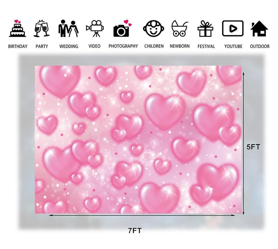 LTLYH 7×5ft Pink Heart Photo Backdrop Early 2000s Party 7x5ft, pink