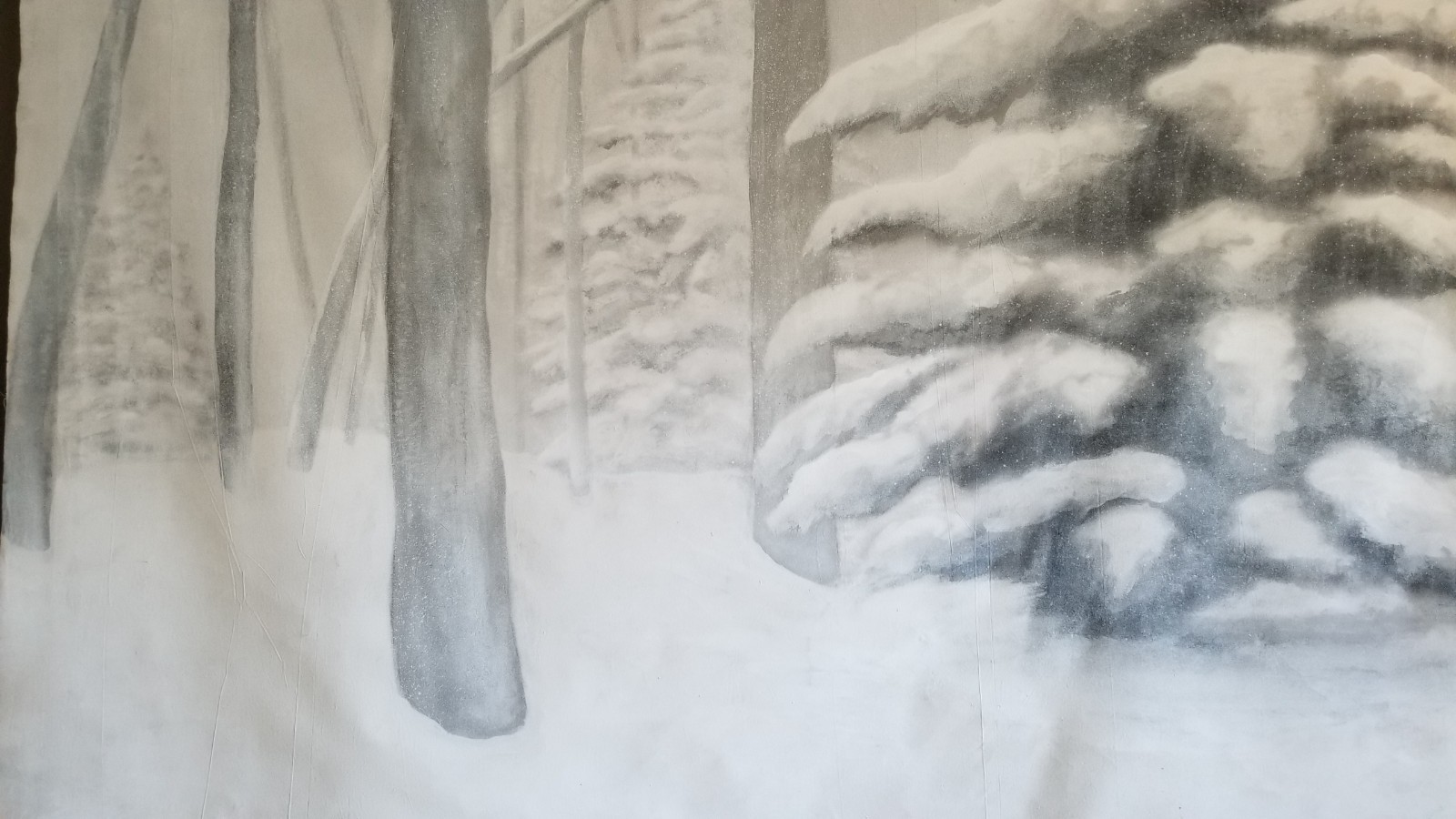 Snow / Winter / Forest Scene _ Airbrushed Muslin Photography Backdrop_Detailed