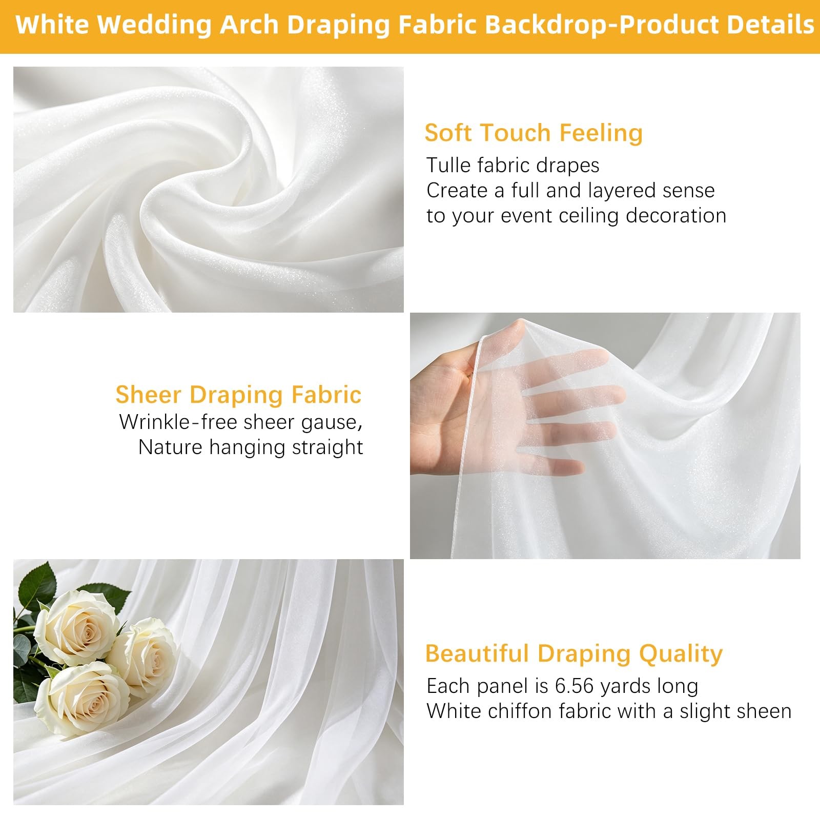 White Wedding Arch Draping Fabric Backdrop 29.5″ X 20FT Sheer 1 Panel,