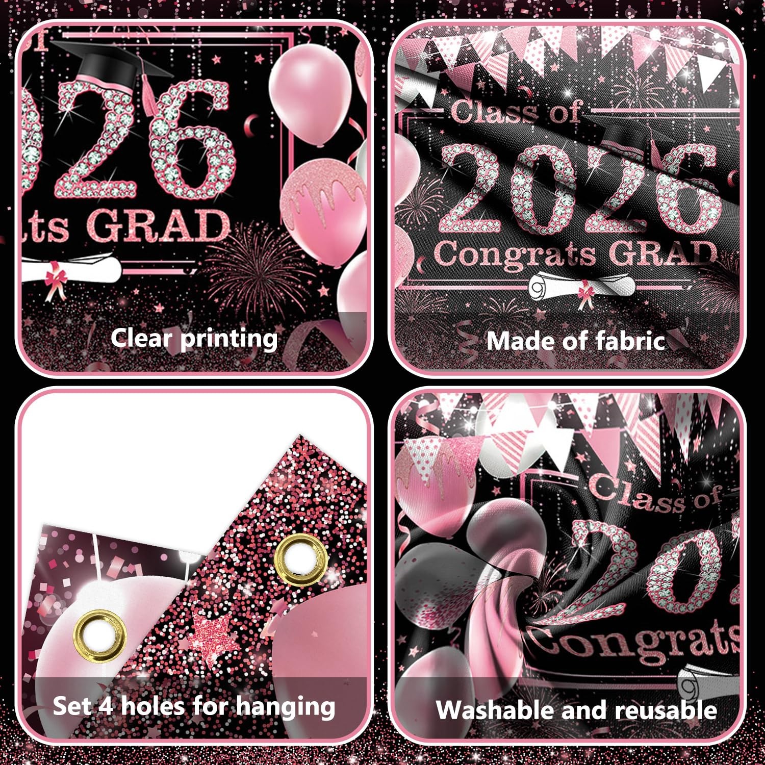Pink Graduation Backdrop Decorations 2026 Pink Graduation Bnner Class of 2026…