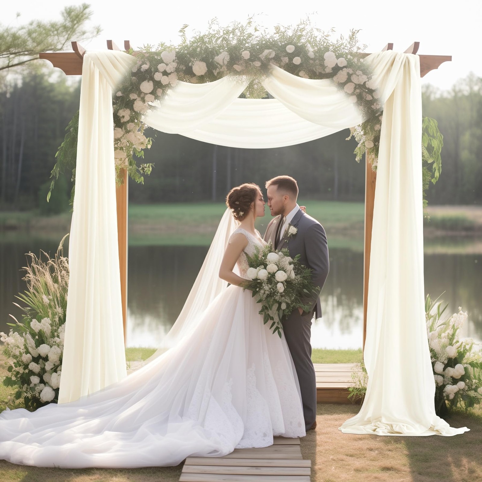 Ivory Sheer Wedding Arch Draping Fabric Curtain Backdrop 1 PCS 30 Inch x 20Ft