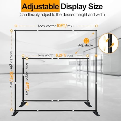 Heavy Duty Banner Backdrop Stand Kit, Adjustable Frame for Step 10×10 ft Black
