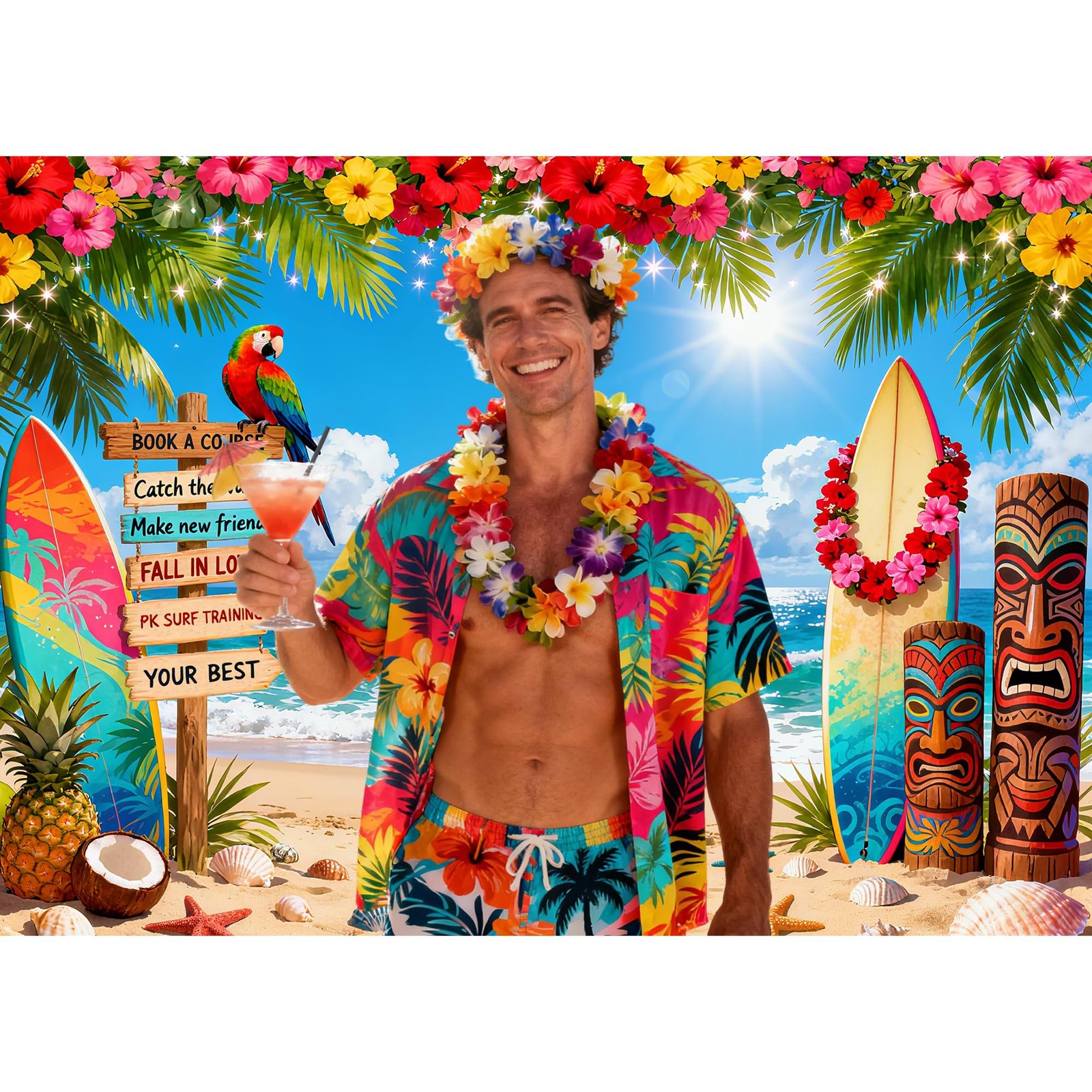 7x5FT Summer Hawaiian Beach Backdrop Tropical Ocean 7x5FT,