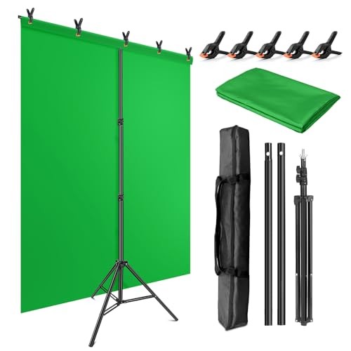 JEBUTU Green Screen Backdrop Kit with Stand, 5X6.5ft 5 x 6.5 Ft,