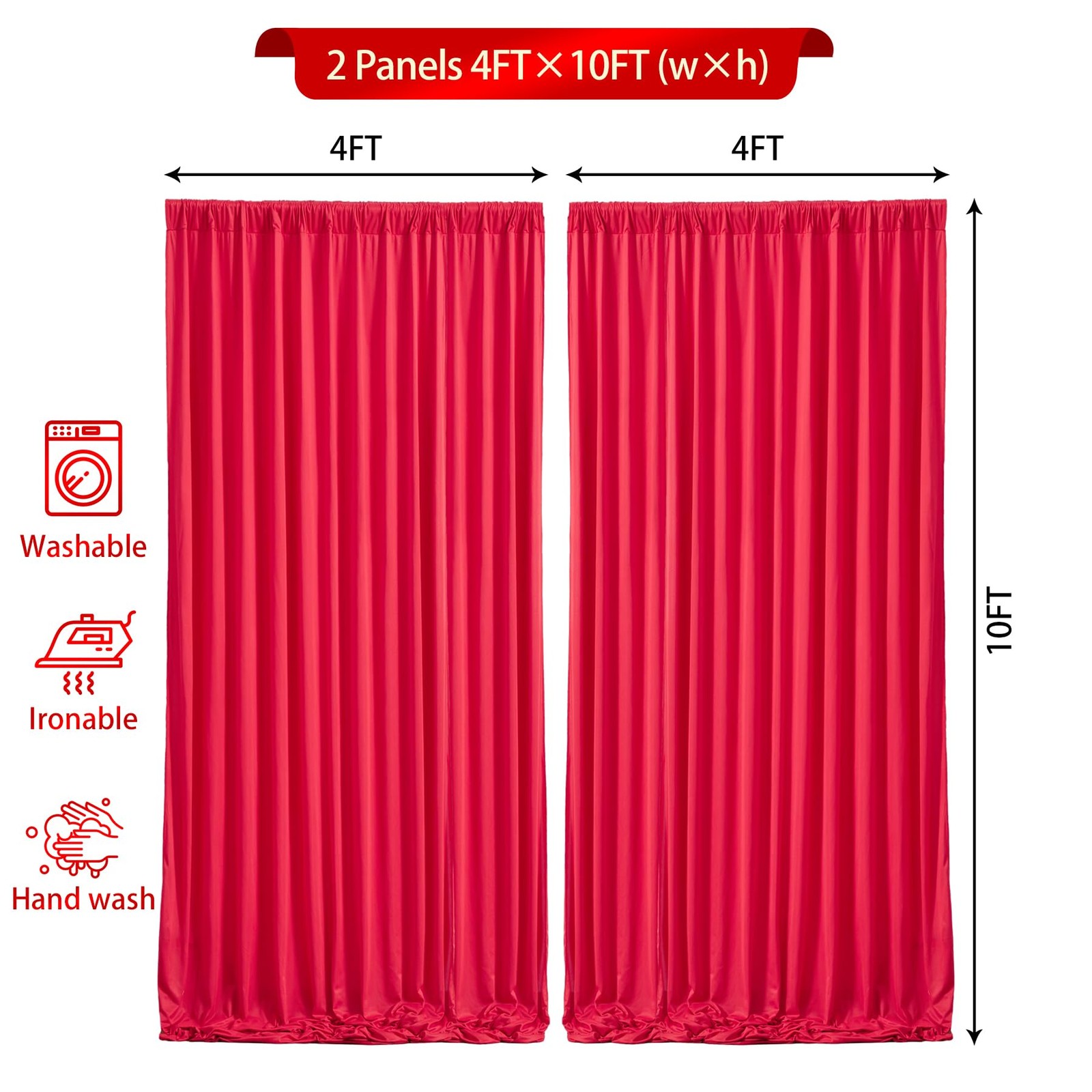 Red Backdrop Curtains For Valentines Day Polyester Drapes 8x10ft 2 Panels