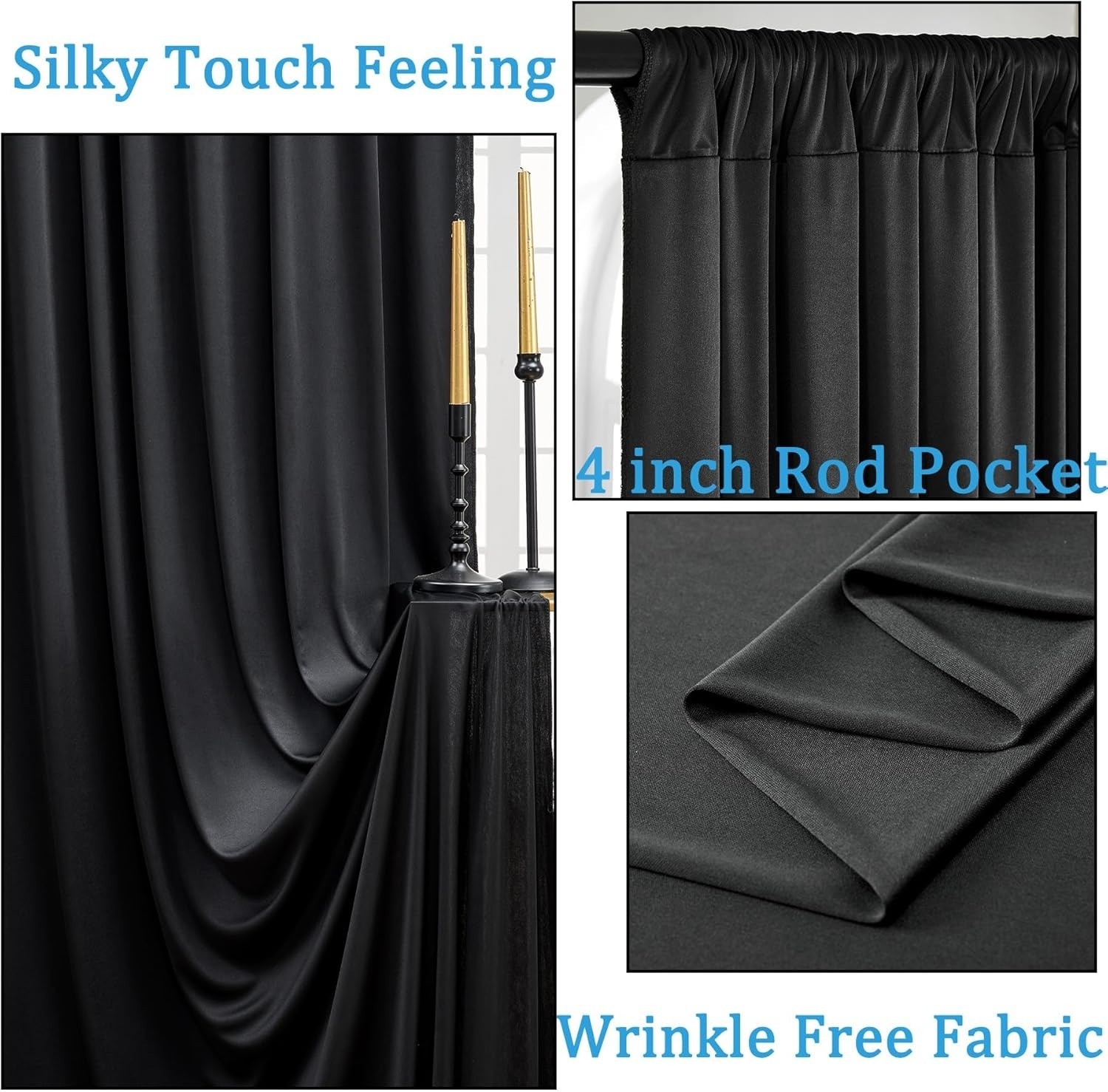 30 ft x 10 ft Wrinkle Free Black Backdrop Curtain for Parties, 6 Panels 5X10 ft