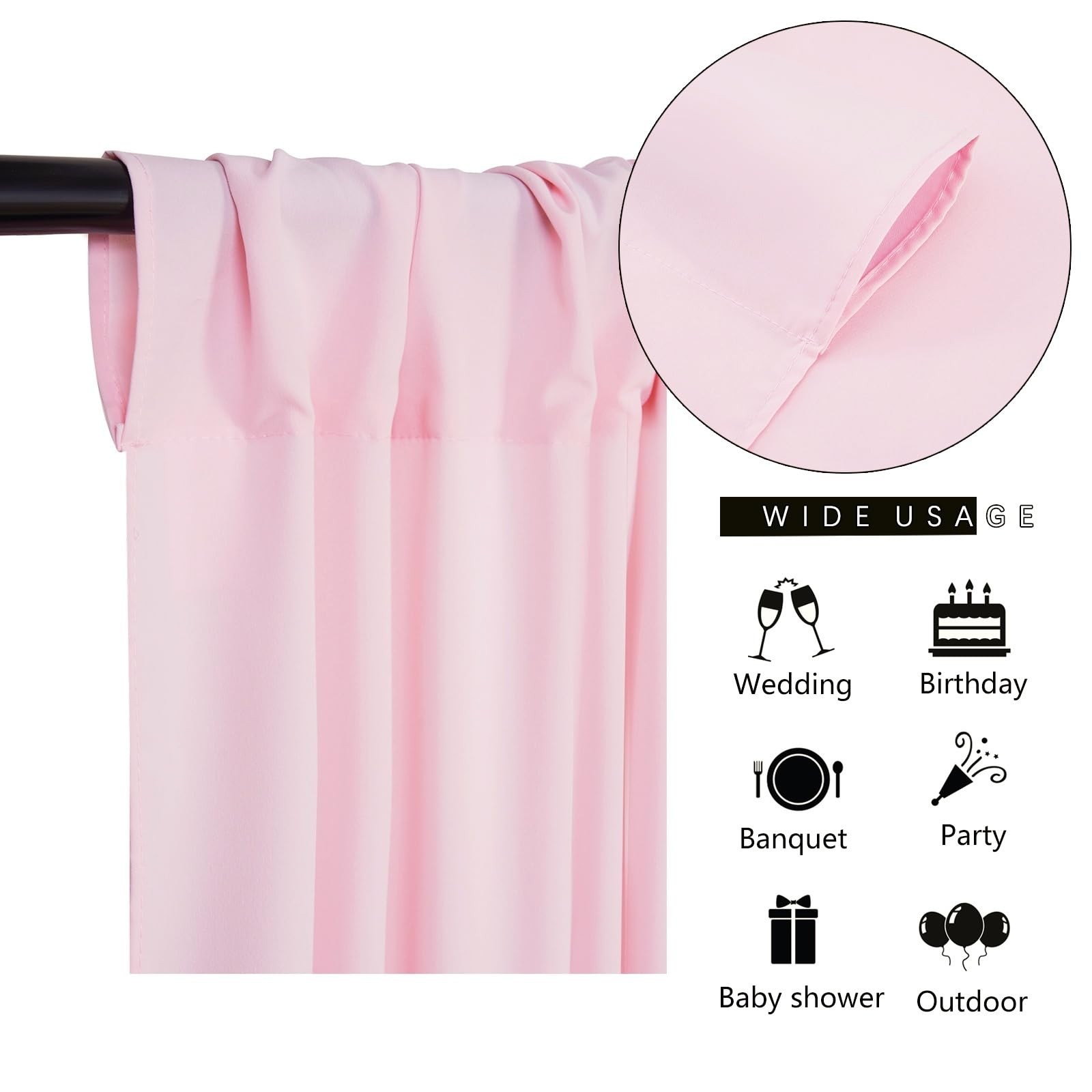 2 Panels 5×8 ft Pink Backdrop Curtain Polyester Fabric for Valentine’s Day