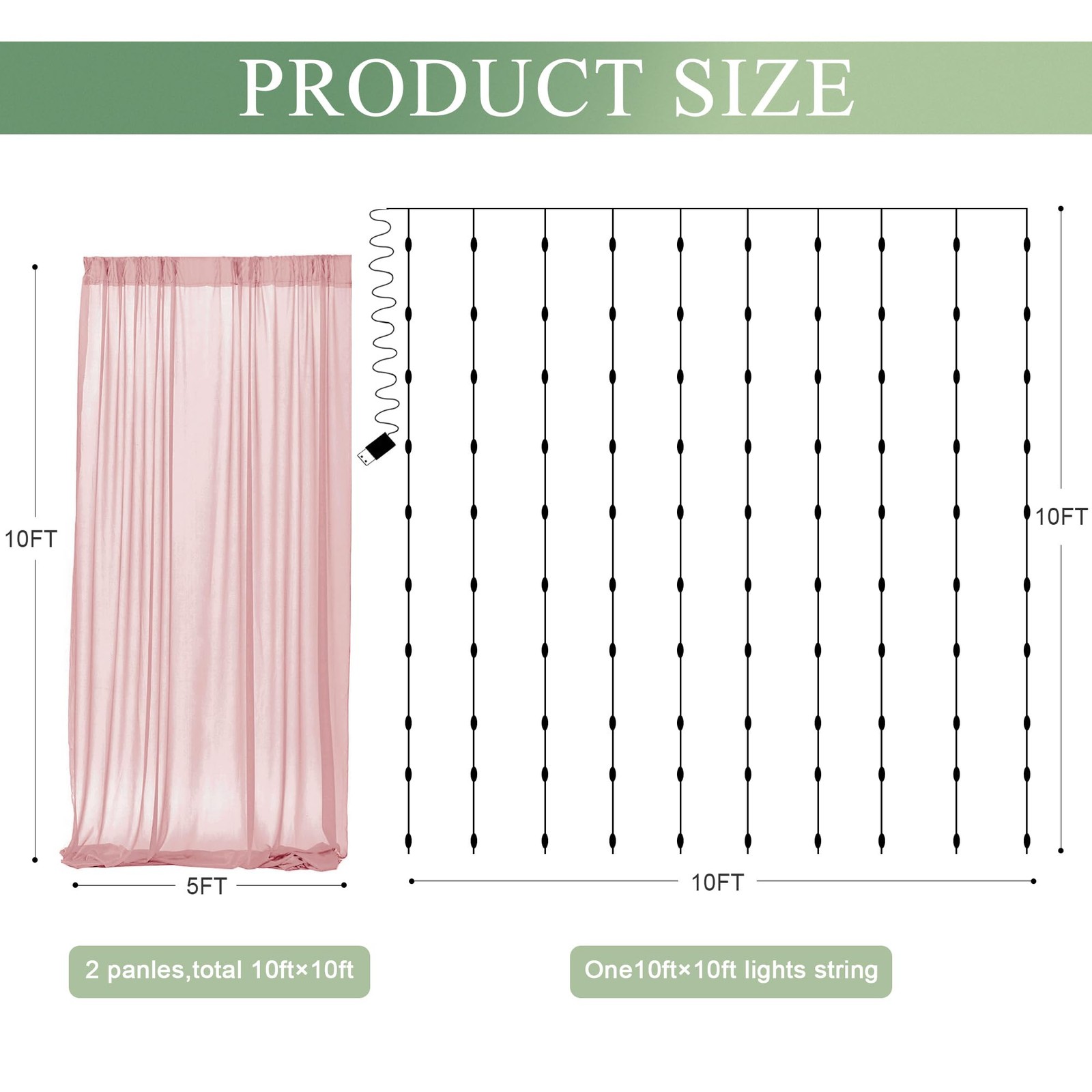 Tulle Backdrop Curtain with Lights String 10FT X 10FT Dusty Rose Sheer Tulle …