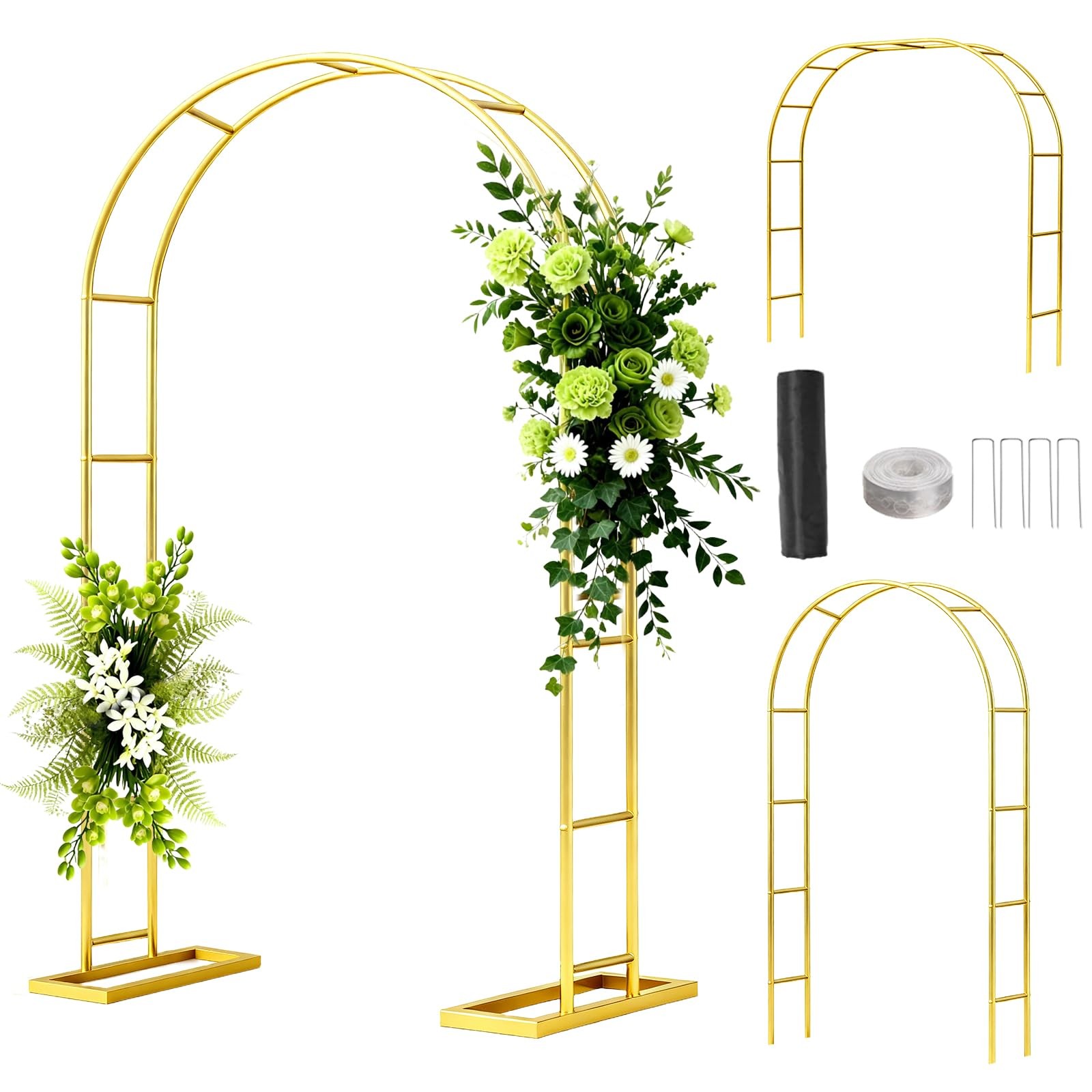 6.6FT Metal Wedding Arch Stand Gold Square Arched Backdrop Frame，Assemble Fre…