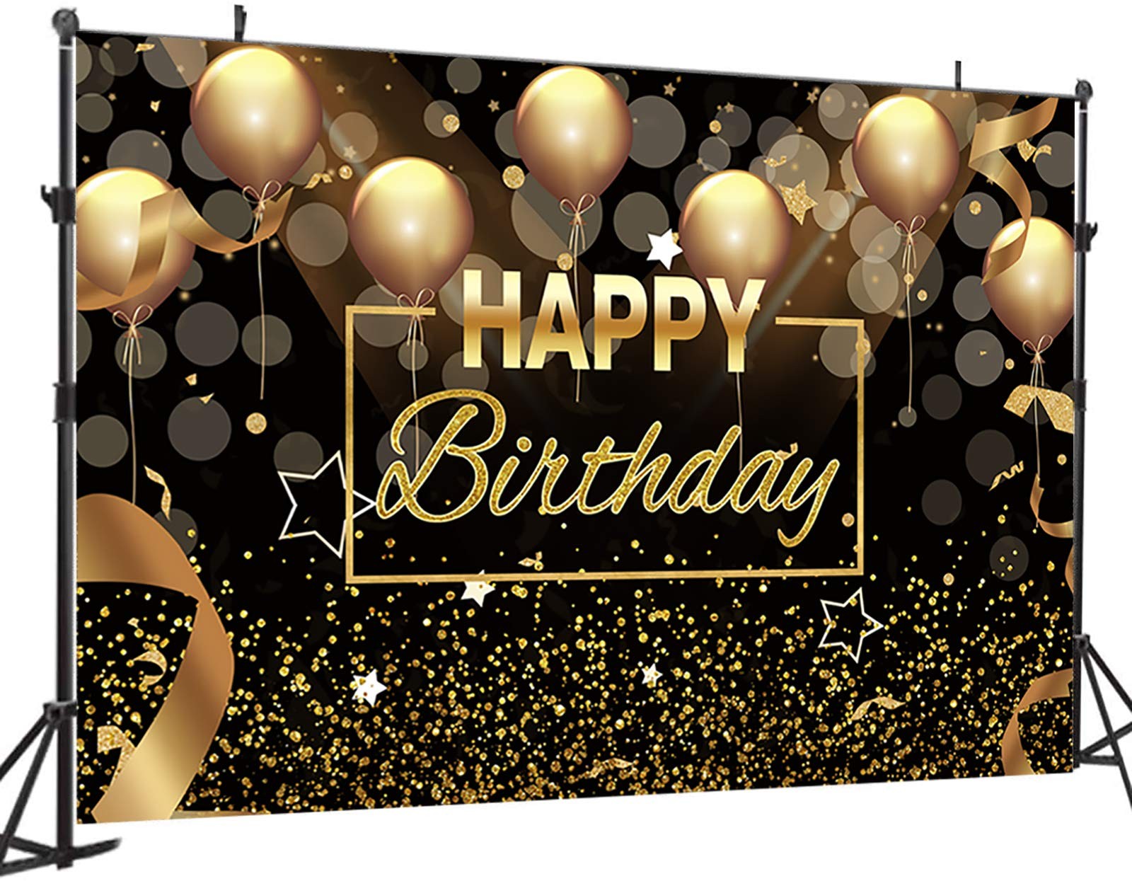 Sensfun Black Gold Happy Birthday Backdrop Sparkle 7x5ft,