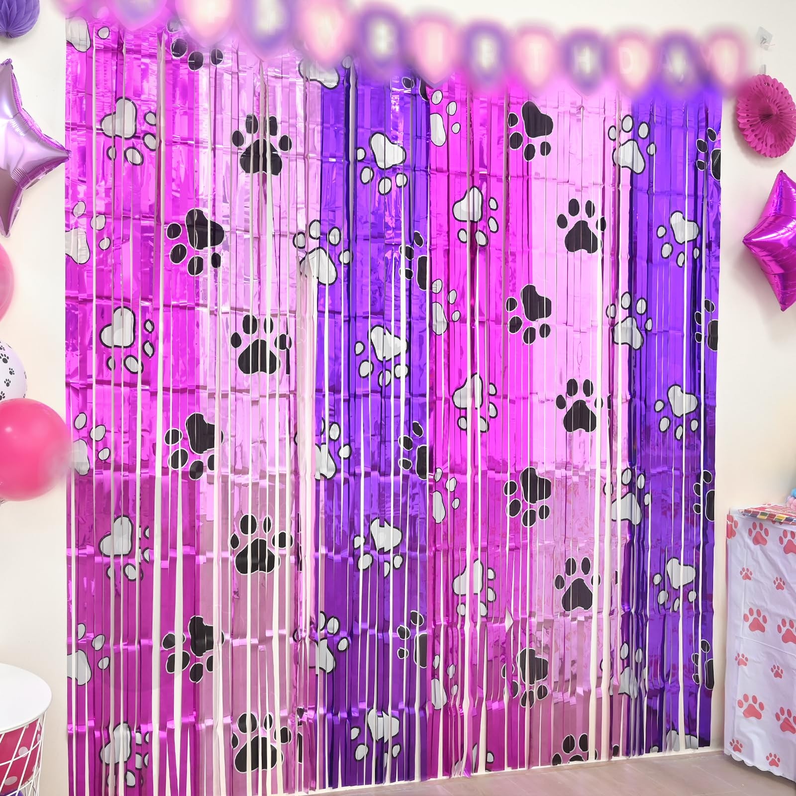 Pink Paw Birthday Decorations, 2 Pack Pink and Light Purple Birthday Party Su…