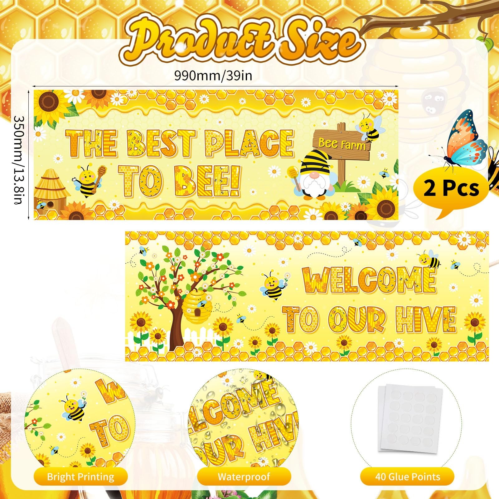 2 Pcs Bee Classroom Decorations Banner Bumble Bee Sunflower Banner Daisy Flow…