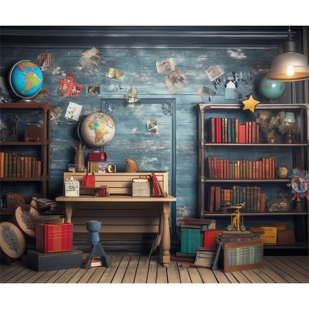 10×8 FT School Pictures Backdrop Fabric Bookshelf Study Room Party Decor