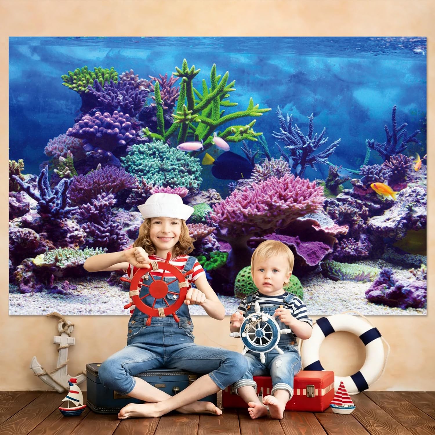 Under The Sea Backdrop 10x8ft Ocean Backdrop Aquarium Background for Hawaii L…