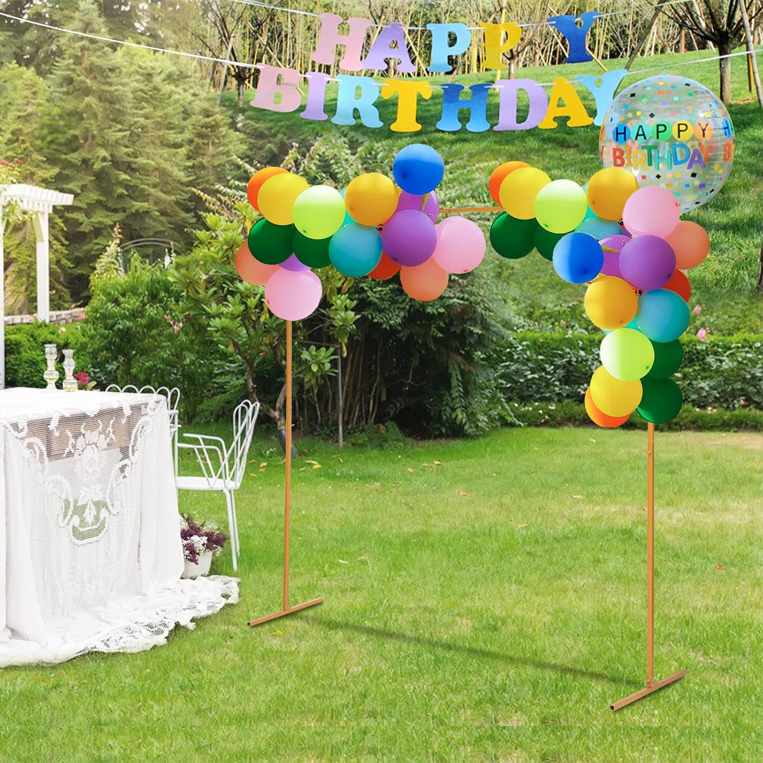 Wedding Arch Square 6.56FT X 6.56FT Metal Backdrop Stand with Support Feet Nails
