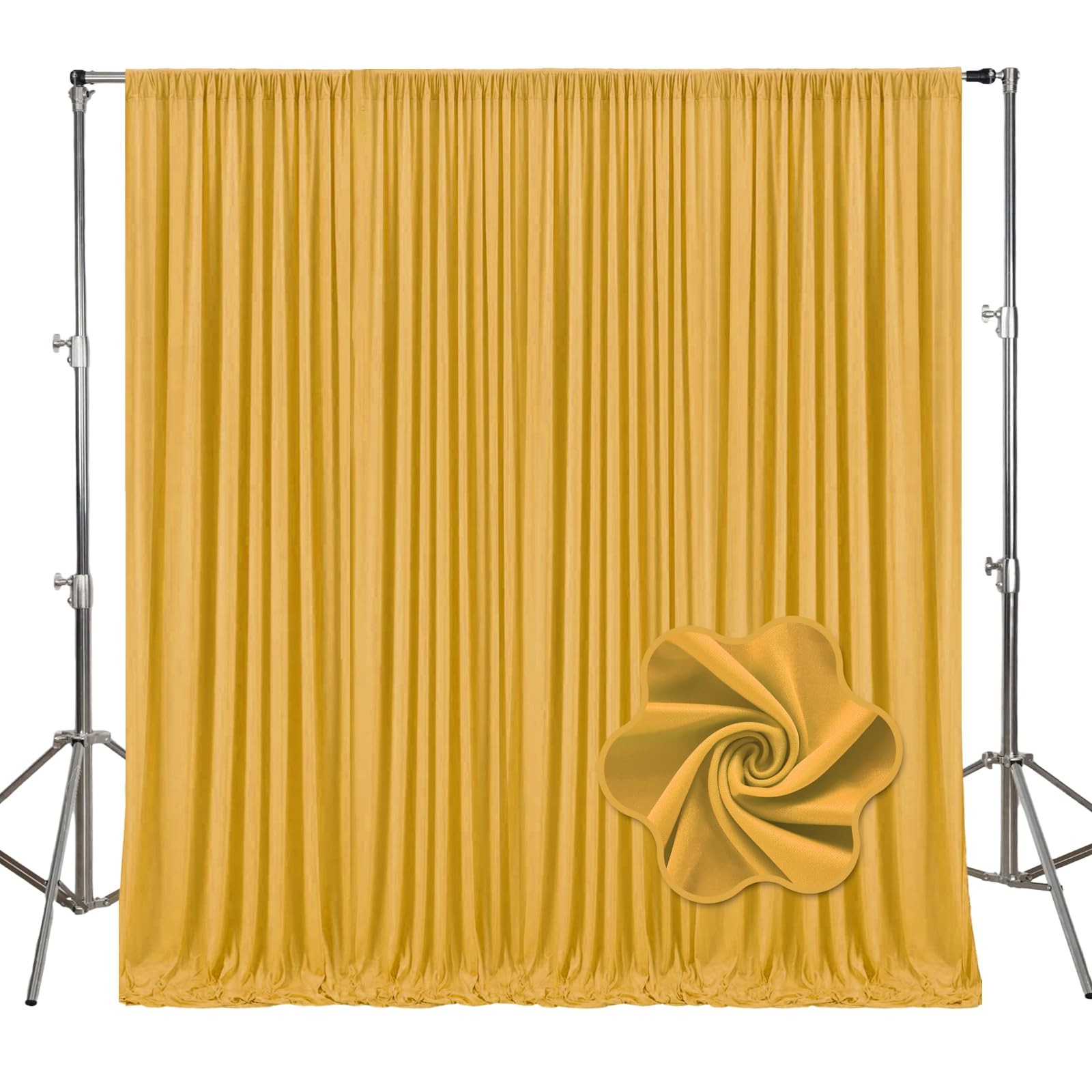 2 PCS 10×7 FT Gold Backdrop Curtains Polyester Drapes Rod Pockets Party Decor