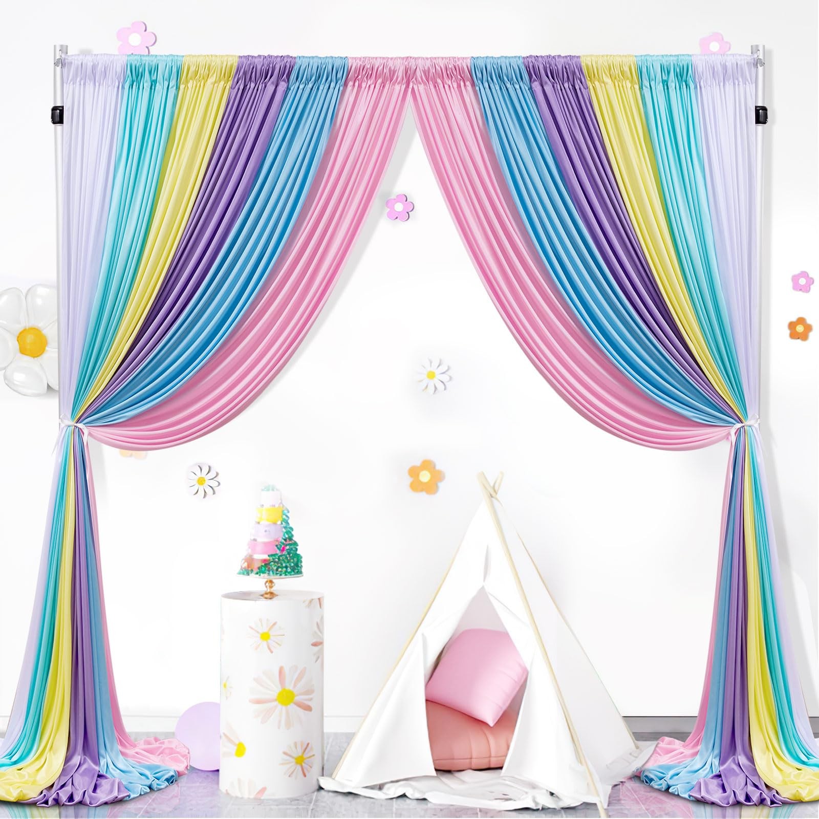 Rainbow Pastel Backdrop Curtains 15x10ft Wrinkle Free 6 Panels 2.5x10ft