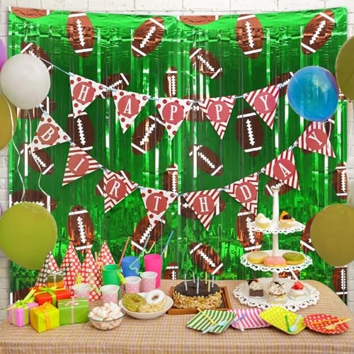 Pack Football Party Decorations Photo Props 3.3×6.6 ft Football Foil Fringe 2