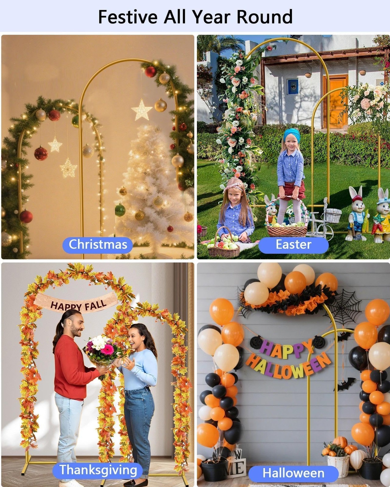 Metal Arch Backdrop Stand Set of 2 (7.2ft + 6ft), Wedding Arch Frame, Stable …
