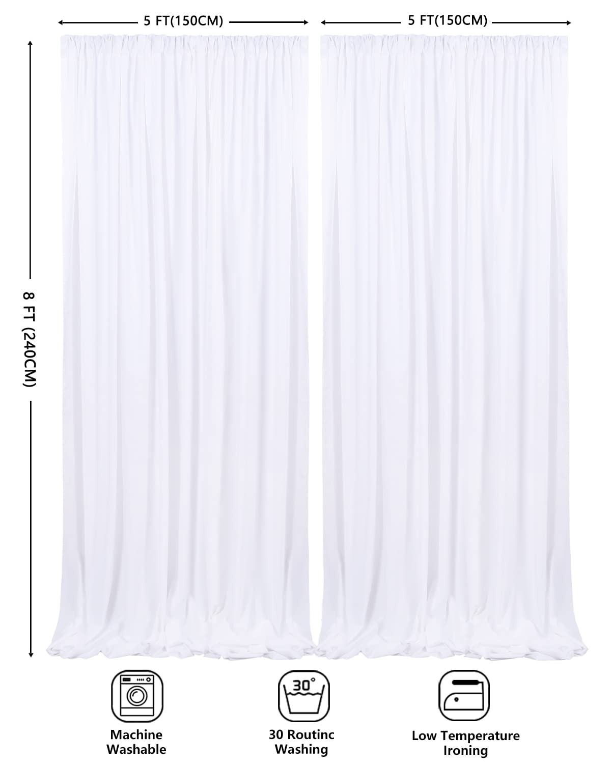 2 Panels White Backdrop Curtains 5ft x 8ft Polyester Photo Backdrop Drapes fo…