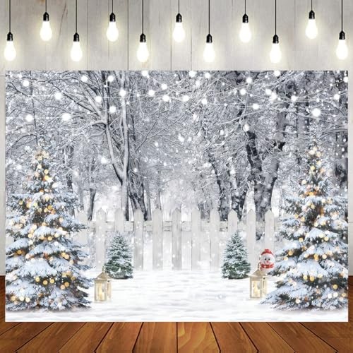 Winter Photography Backdrop Glitter Snowy Forest Pine Tree Background 7x5ft