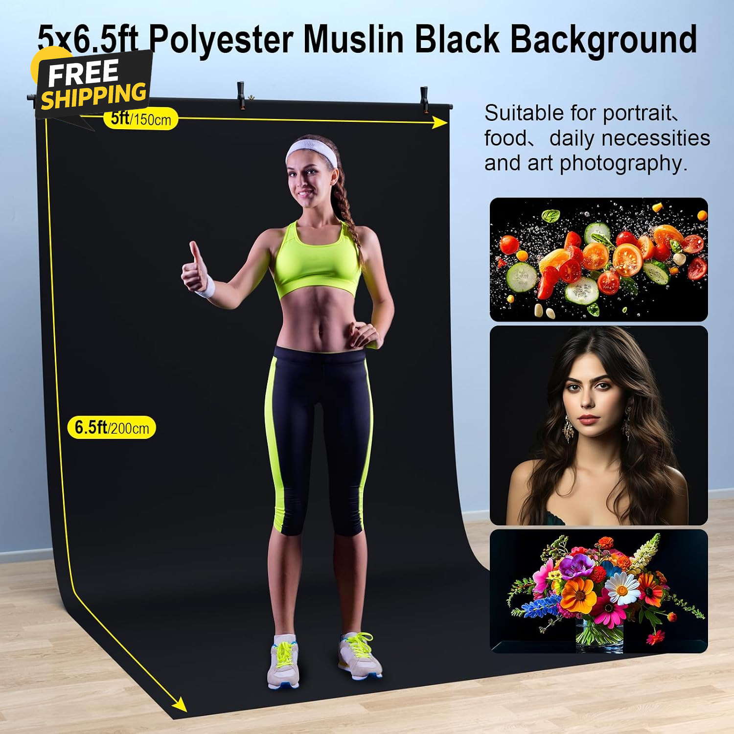 5×6.7Ft Photo Backdrop Stand Kit T-Shape Background Stand Carry Bag Black