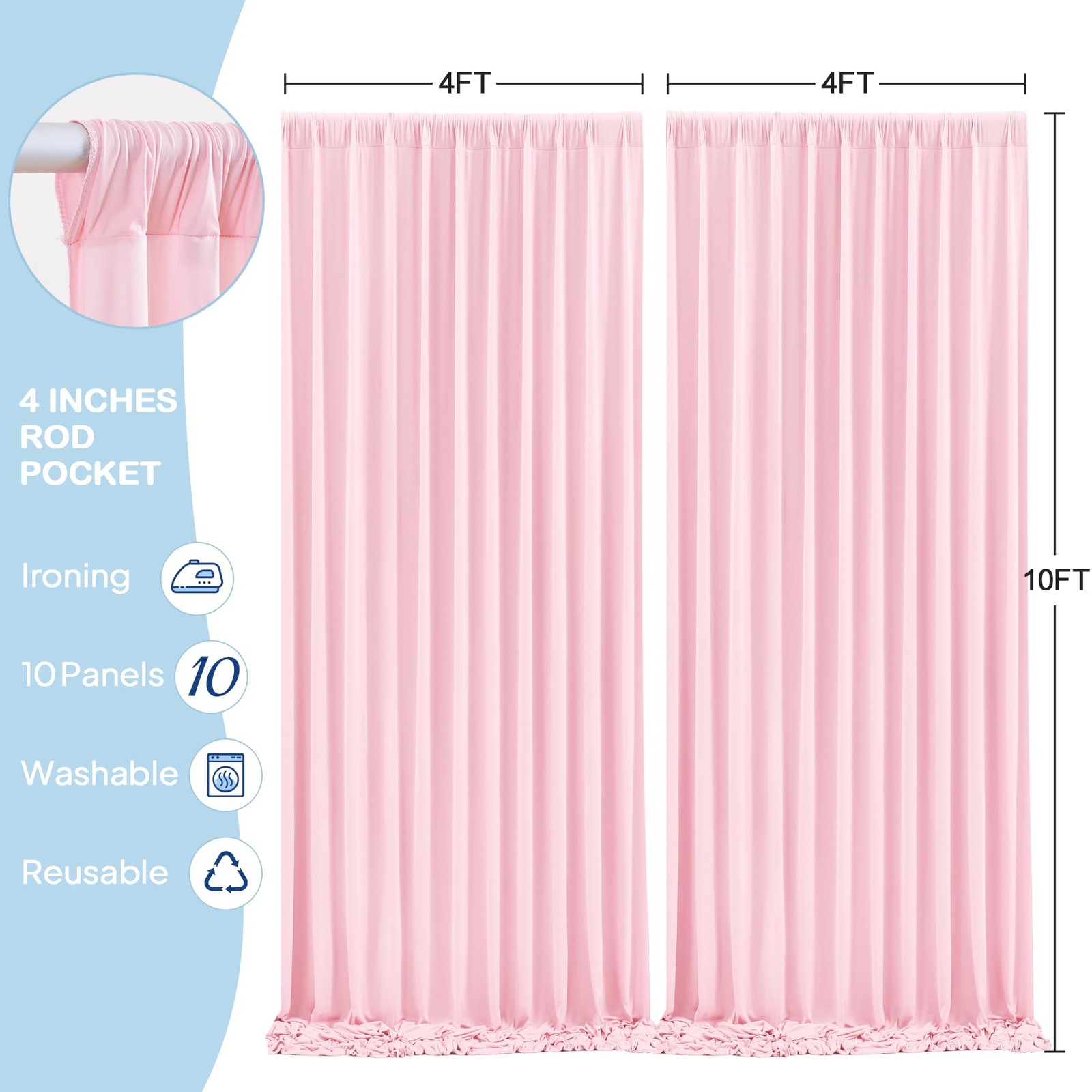 10 Panels Baby Pink Backdrop Curtains – W4′ x H10′(10 panels),