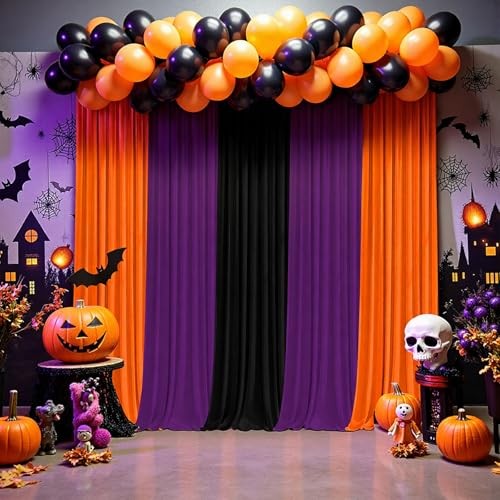 Halloween Backdrop Curtain – 10×7ft Black Orange 10×7 FT Orange Purple Black