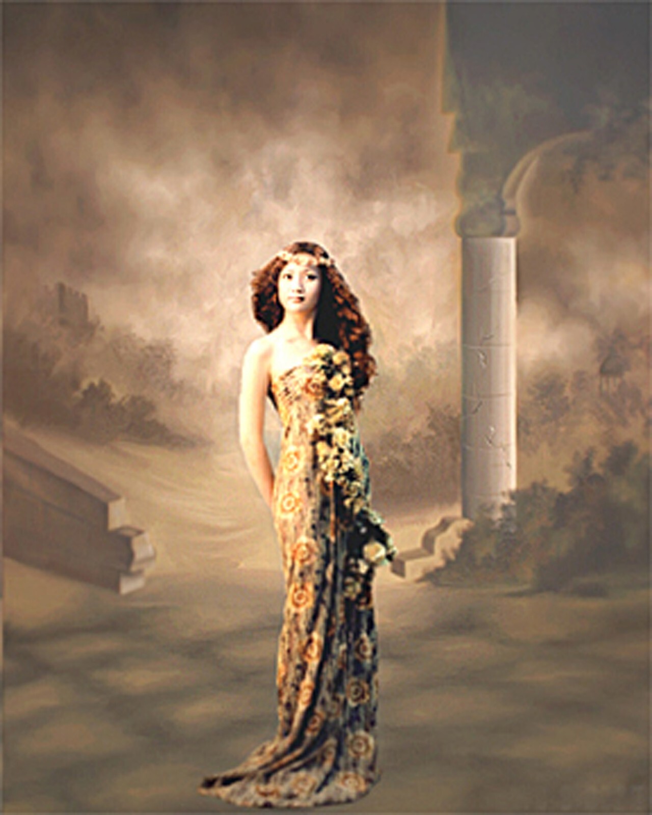10*20 Ft Muslin Airbrush Painted Photo Ancient ruins in misty Background 42-438