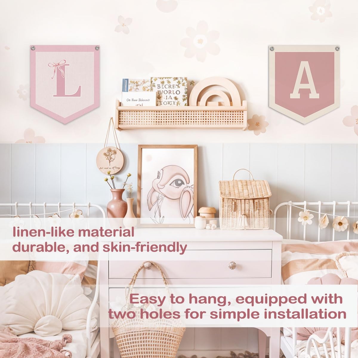 Initial Personalized Preppy Banner, Baby Shower Decor Girl Nursery Decor, Coq…