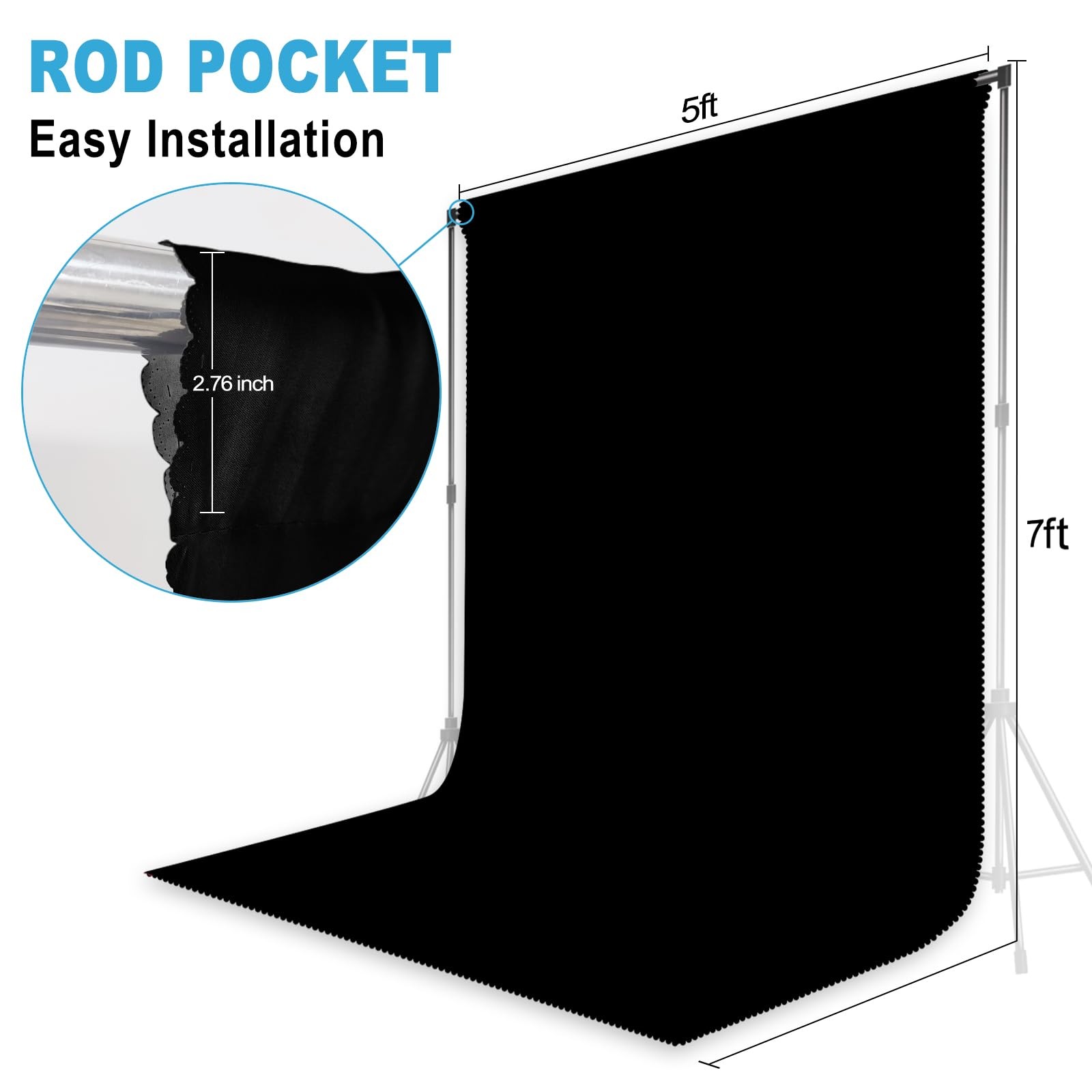 Black Backdrop for Photoshoot, Professional Photo 5X7 FT,