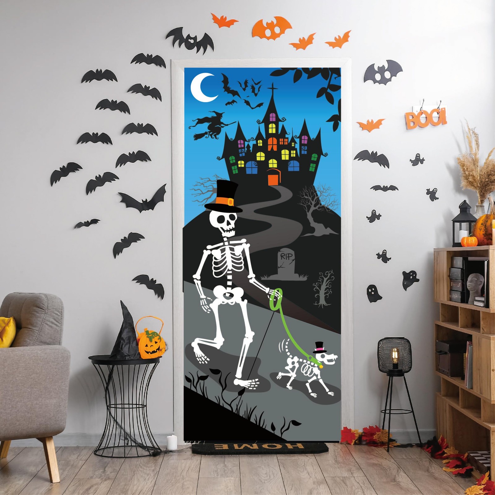 Halloween Door Cover Poster Party Supplies Front Door Sign Banner Holiday Decor