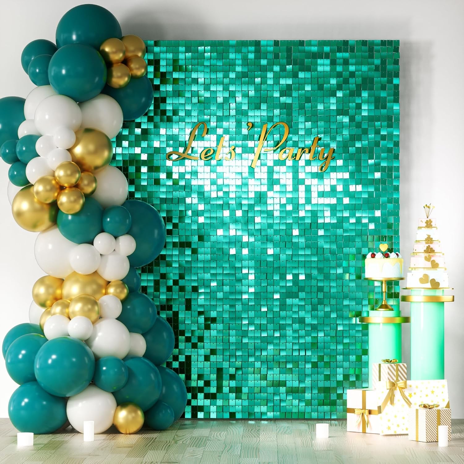 Light Gold Shimmer Wall Backdrop 24PCS Square Sequin Shimmer Backdrop Panel