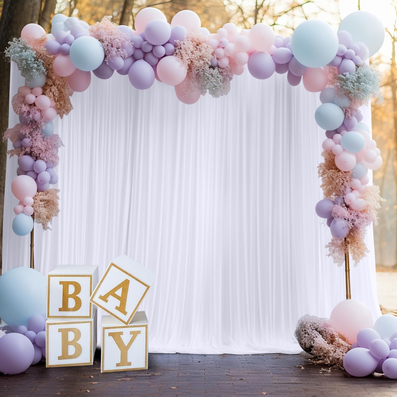 White Backdrop Curtains 2 Panels 5x10FT 10x9FT Wrinkle Free Polyester Drapes