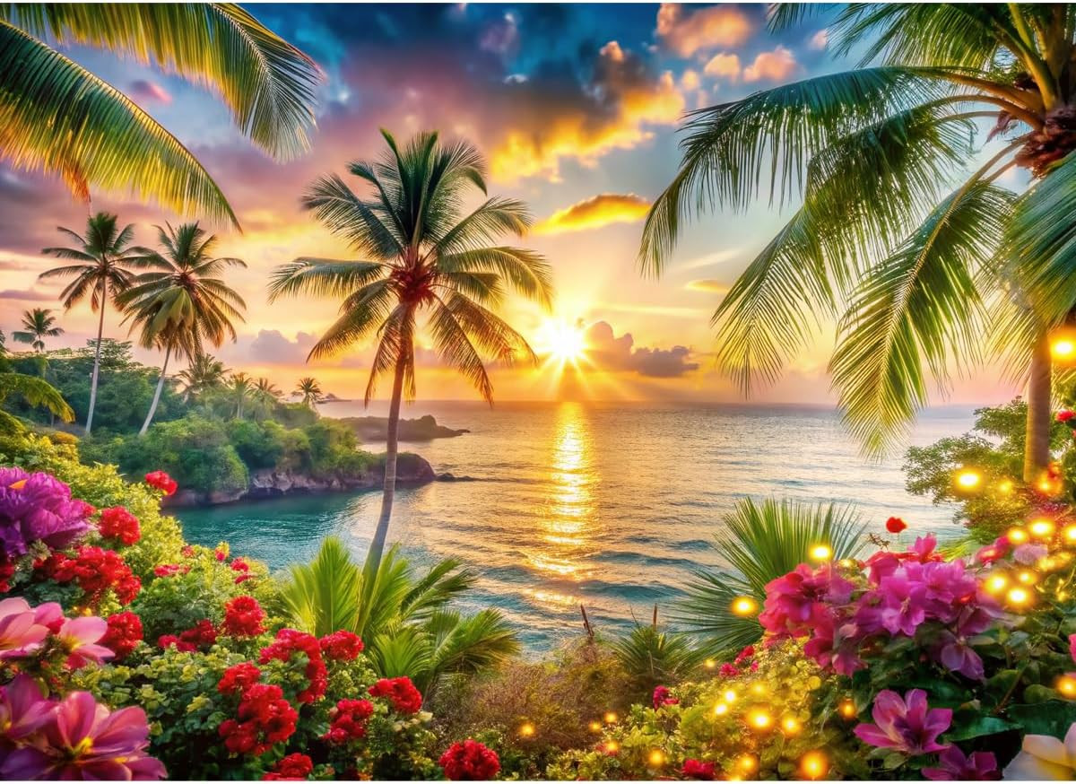 Beach Ocean Backdrop,Summer Hawaiian Beach Photography Backdrop,Palm Tree Sea Lu