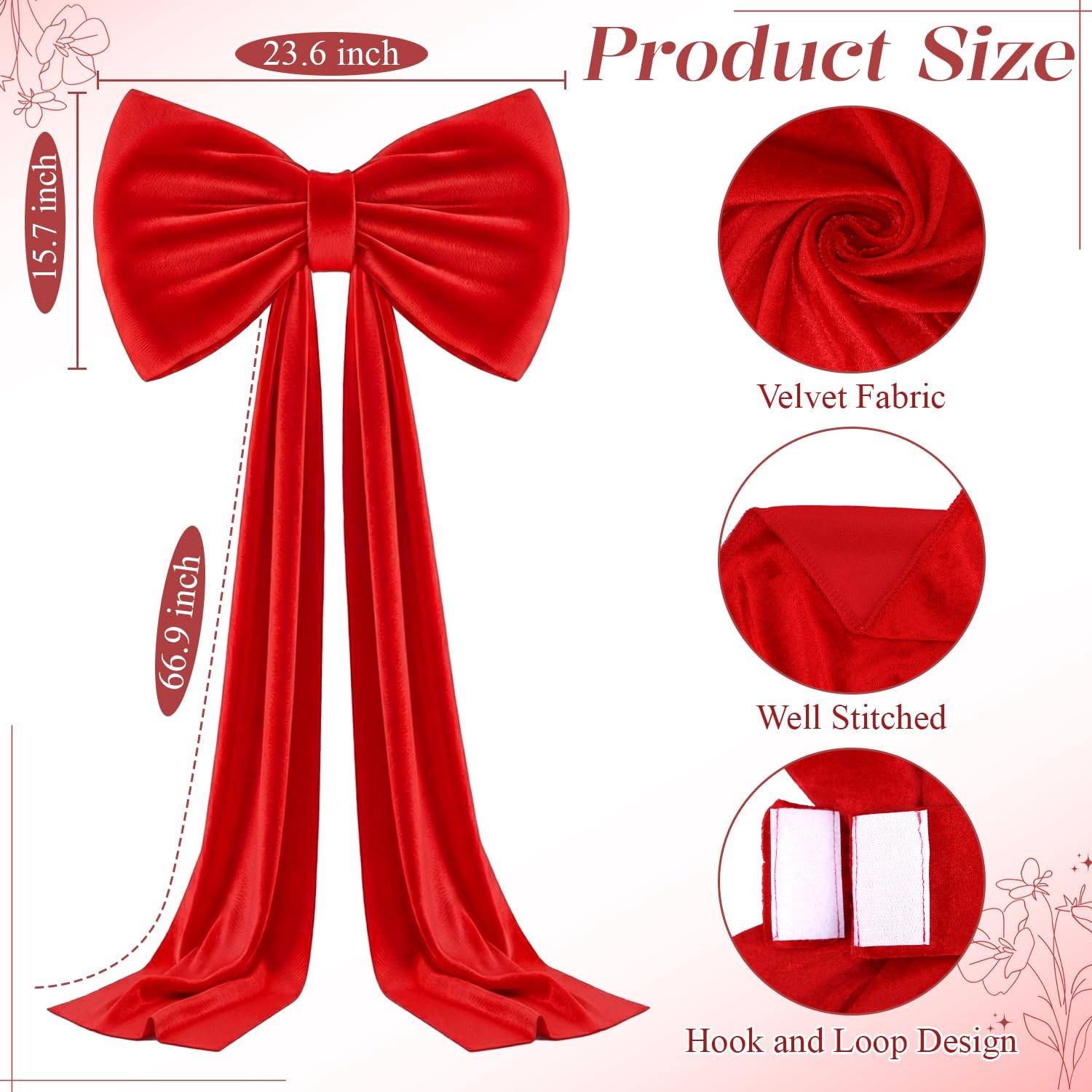 Giant Red Velvet Bow With Long Ribbon 75×23 Inch Backdrop Birthday Decor