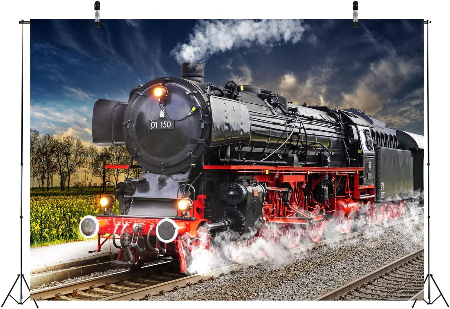 7x5ft Fabric Vintage Steam Locomotive Train Photography Backdrop Old Steam Train