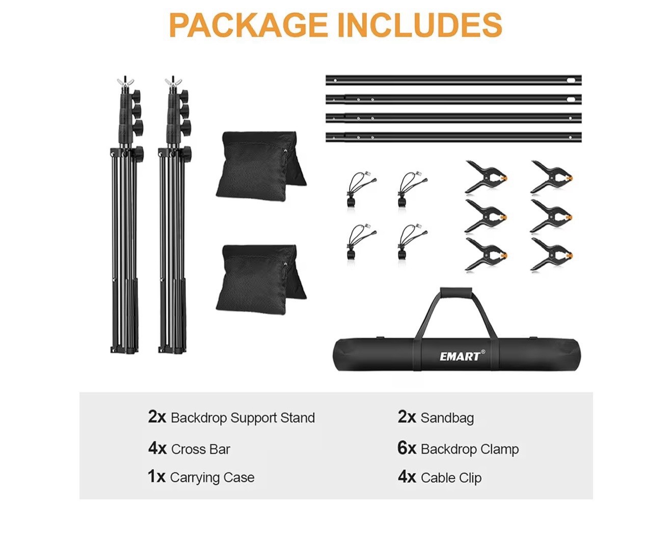 Emart Photo Backdrop Support Stand Kit 3×2.6m Telescopic Metal Black w/ Bag
